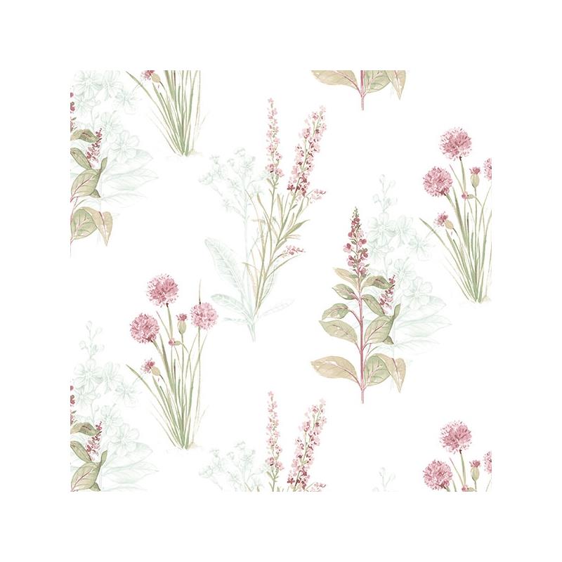Sample AB42442 Flourish Abby Rose 4, Blue Flora Wallpaper in Pink Greens by Norwall
