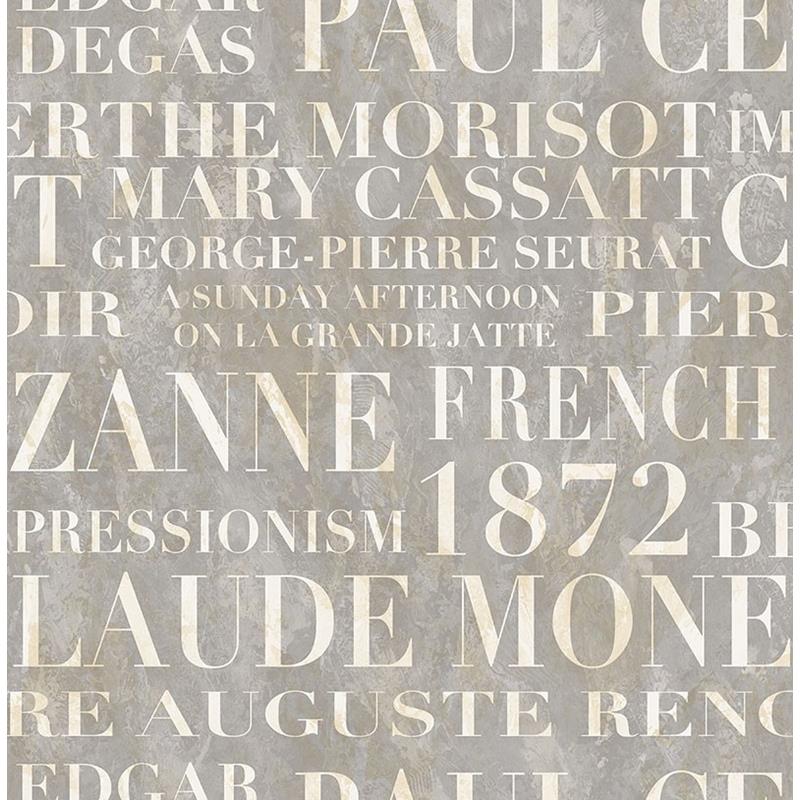 Search FI70307 French Impressionist Gray Letters by Seabrook Wallpaper