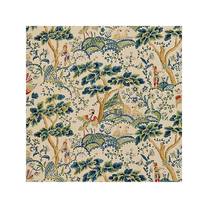 Sample 16590-003 Kelmescott Hand Block Print, Peacock On Sand - Scalamandre Fabric (SC 000316590)