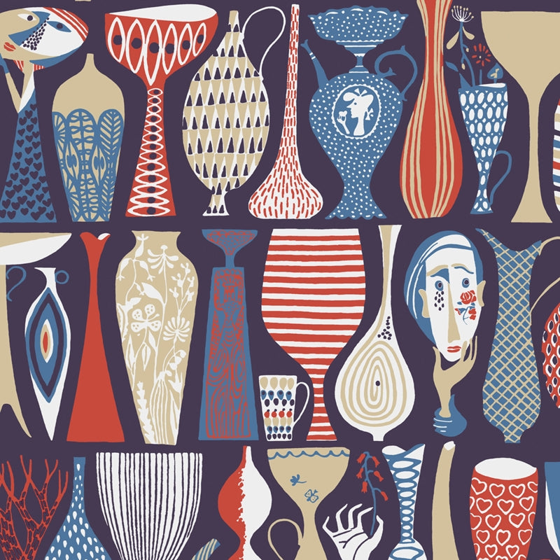 Sample 1760 Pottery, Navy And Red By Borastapeter Wallpaper