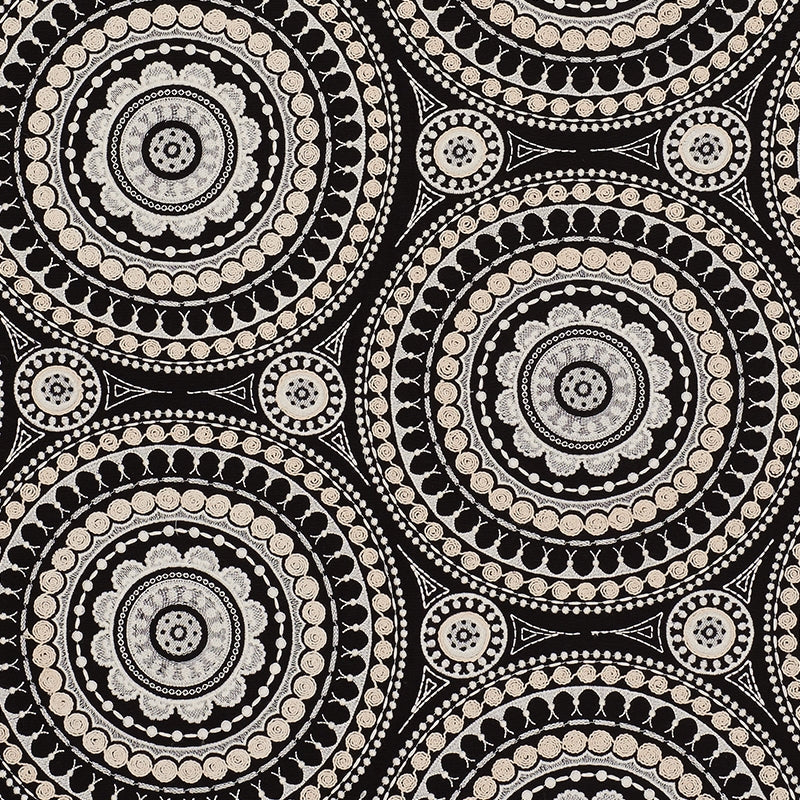 Purchase sample of 71953 Idris Embroidery, Black  Ivory by Schumacher Fabric