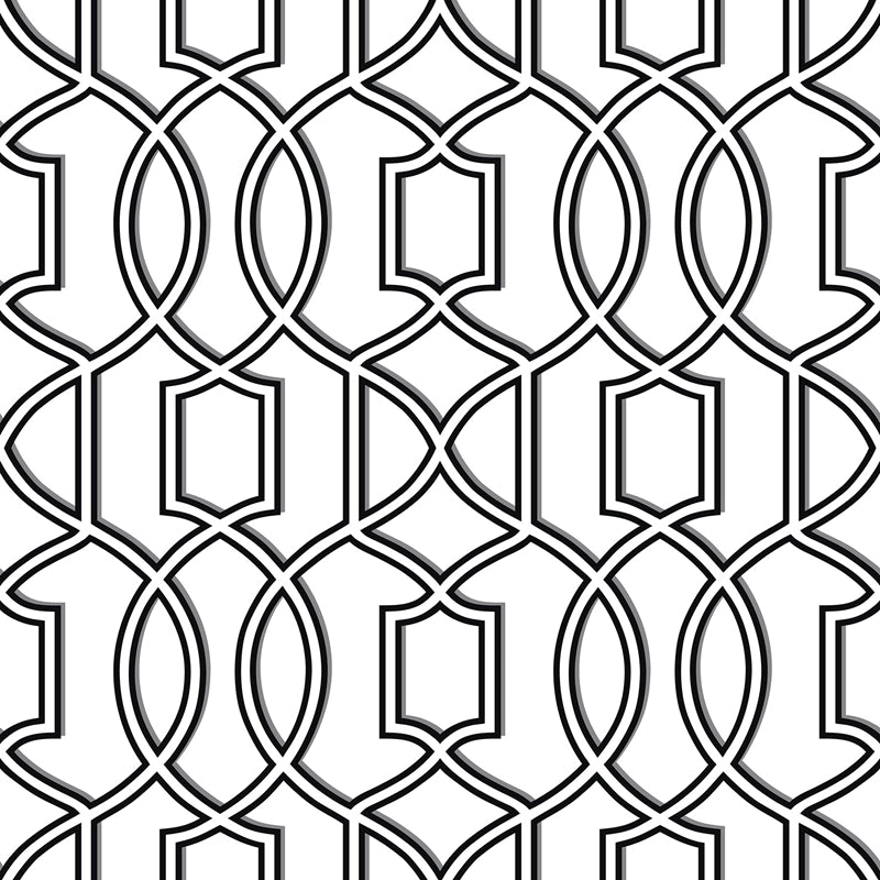 Sample NU1696 Uptown Trellis Black/White, Geometric Peel and Stick Wallpaper
