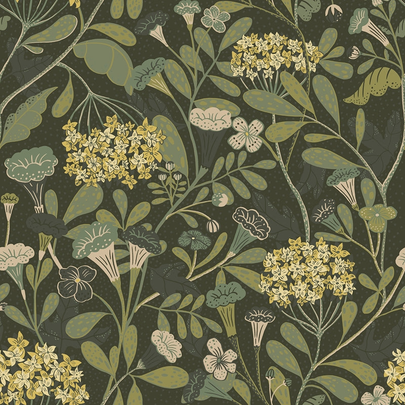 Sample 2999-55022 Annelie, Hybbe Dark Green Hydrangea Garden by A-Street Prints Wallpaper