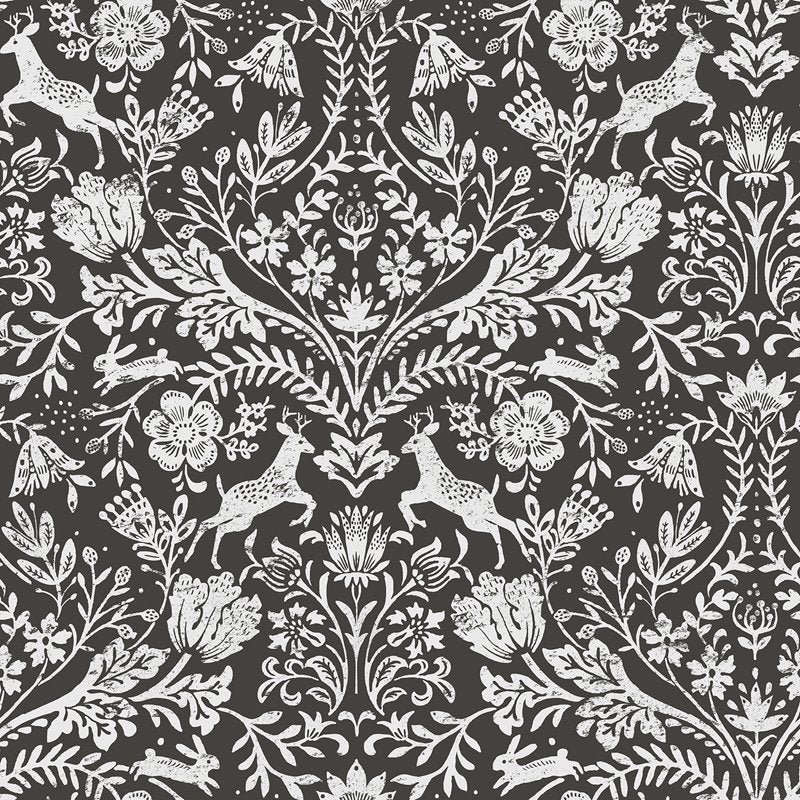Find 3124-13885 Thoreau Forest Dance Charcoal Damask Wallpaper Charcoal by Chesapeake Wallpaper