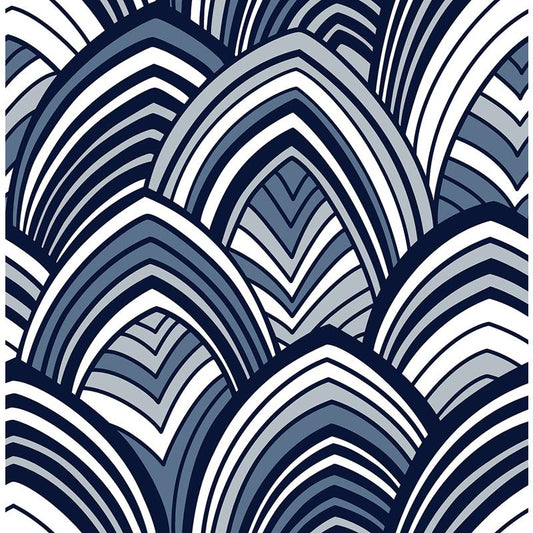 Search 2969-87351 Pacifica CABARITA Indigo Art Deco Leaves Indigo A-Street Prints Wallpaper
