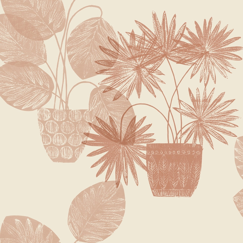 Sample 4014-87556 Seychelles, Aida Pink Potted Plant Wallpaper by A-Street Prints Wallpaper