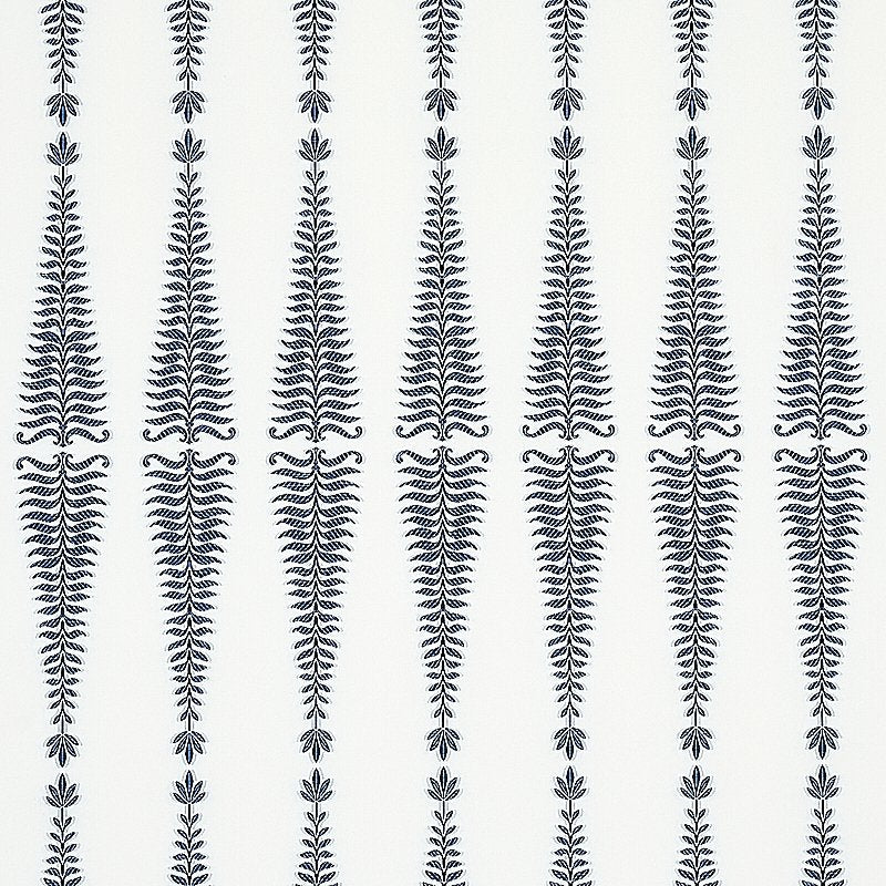 Purchase sample of 2643882 Fern Tree, Navy and White by Schumacher Fabric