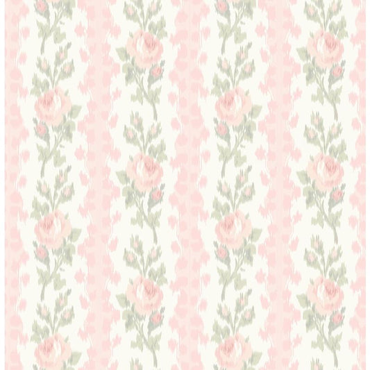 Shop AST4105 LoveShackFancy Blooming Heirloom Marie Pink Rose Stripe Pink A-Street Prints Wallpaper