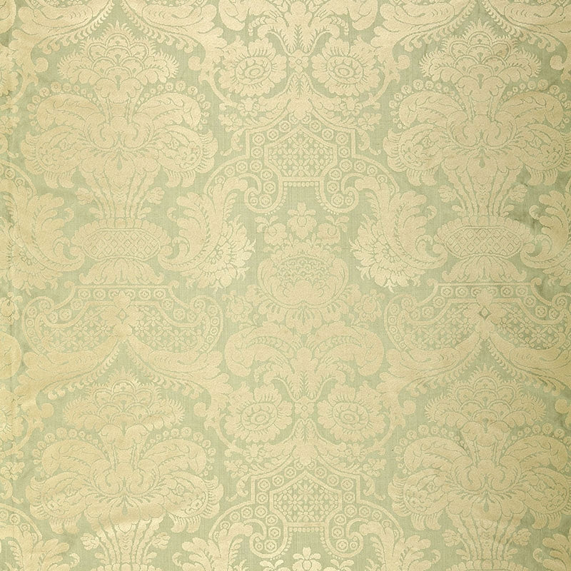 Purchase sample of 174420 Padova Damask Print, Sea Glass by Schumacher Fabric
