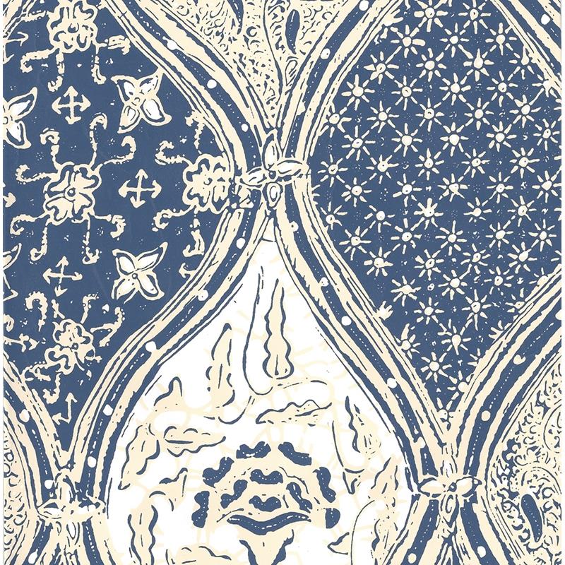 Buy 6630-08WP Balinese Batik Navy Cream on White by Quadrille Wallpaper