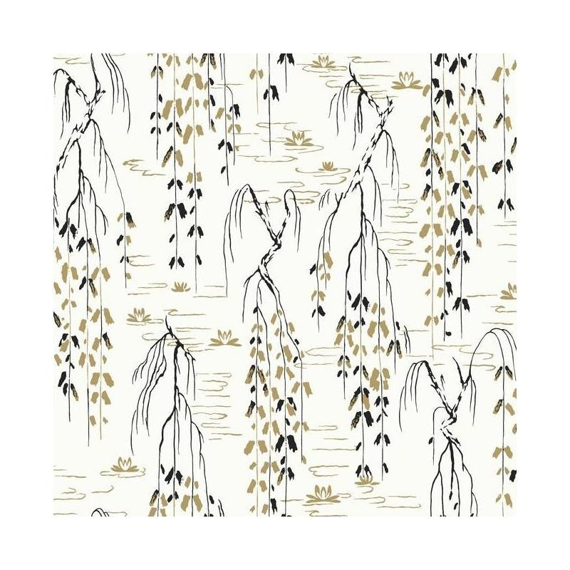 Sample - AF6581 Tea Garden, Willow Branches White, Black, Gold by Ronald Redding