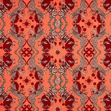 Looking F1474/01 Caspian Velvet Coral Animal/Insect by Clarke And Clarke Fabric