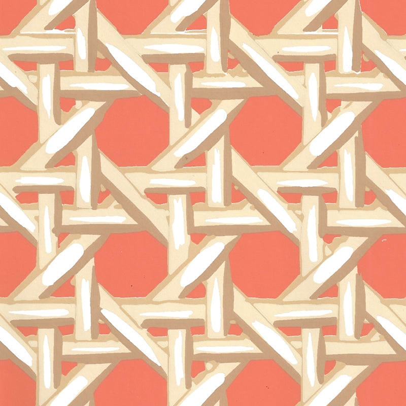 Sample 6480WP-03 Club Cane, Cream Taupe Peach by Quadrille Wallpaper