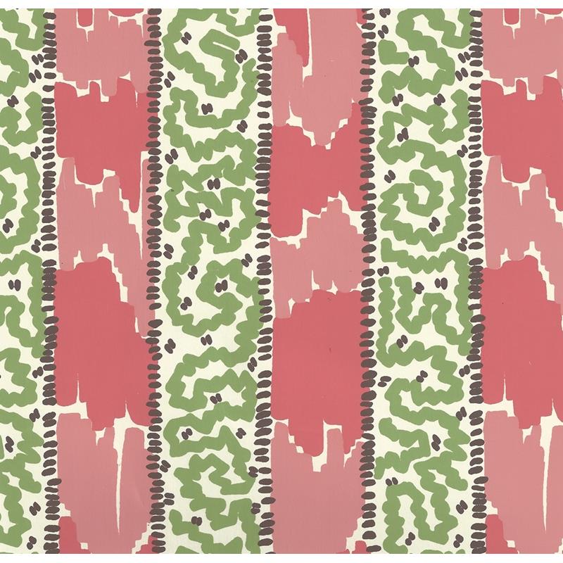 Sample 5060-02WP Bijou Stripe, Jungle Green New Shrimp Brown by Quadrille Wallpaper