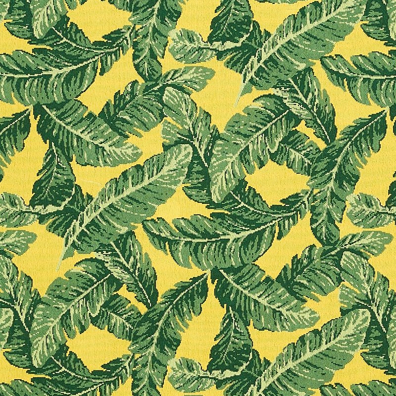 Purchase sample of 80091 Tropical Leaf Epingle, Green and Yellow by Schumacher Fabric