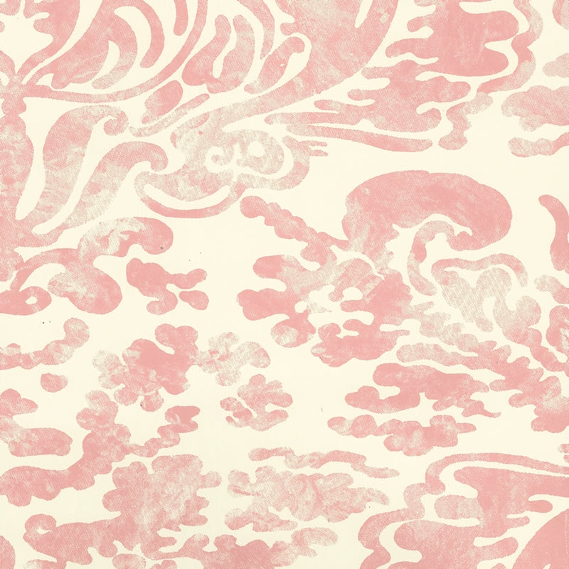 Sample 2330-51WP San Marco, Coral on Almost White by Quadrille Wallpaper