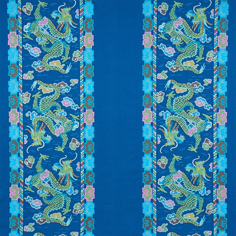 Purchase sample of 78091 Lotan Dragon Embroidery, Blue by Schumacher Fabric