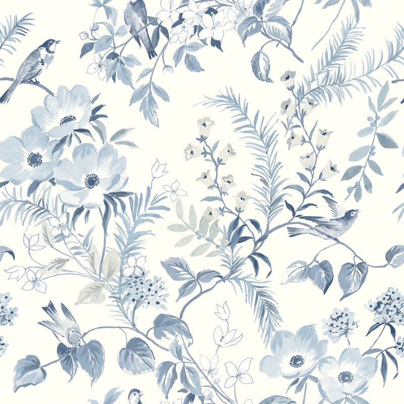 Select 4072-70004 Delphine Frederique Blue Floral Wallpaper Blue by Chesapeake Wallpaper