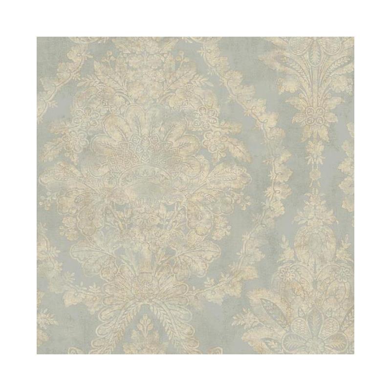 Sample PM9309 Designer Damask, Charleston color Silver Damask by Williamsburg Wallpaper