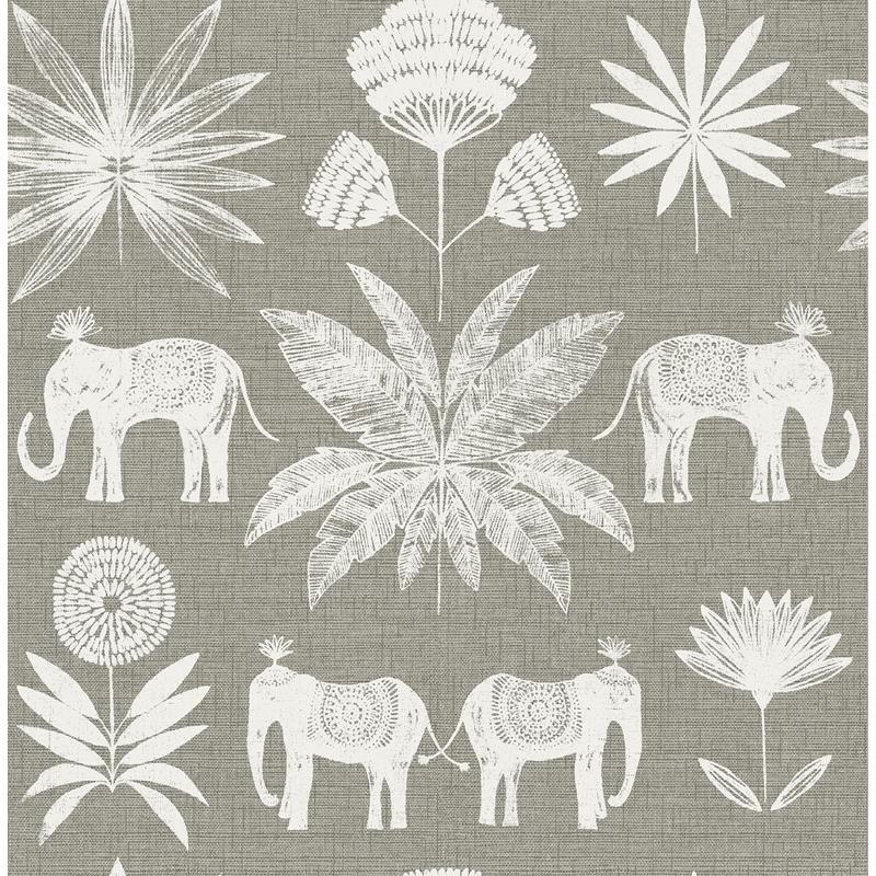 Sample 4014-26437 Seychelles, Bazaar Grey Elephant Oasis Wallpaper by A-Street Prints Wallpaper