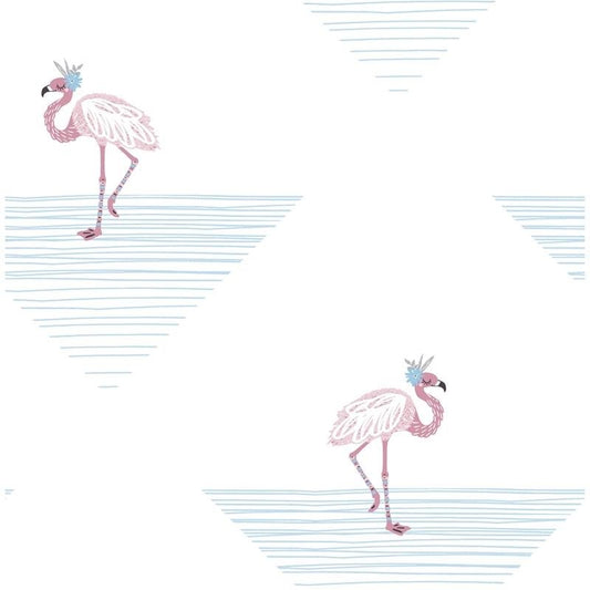 Find DA61702 Day Dreamers Dancing Flamingo Fuchsia and Sky Blue by Seabrook Wallpaper