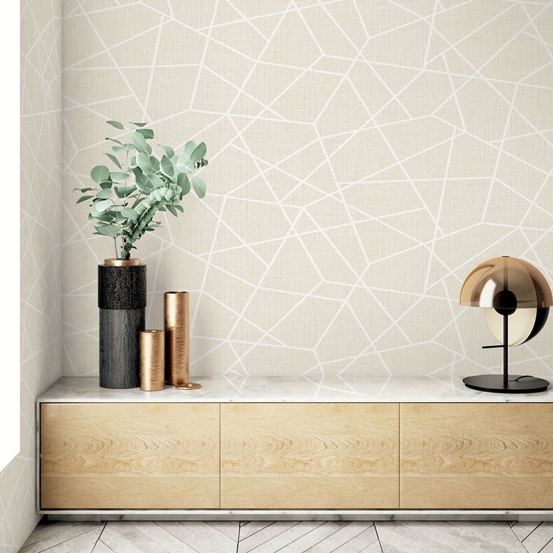 Looking 2765 Bw40300 Geotex Heath Cream Geometric Linen Kenneth James Wallpaper