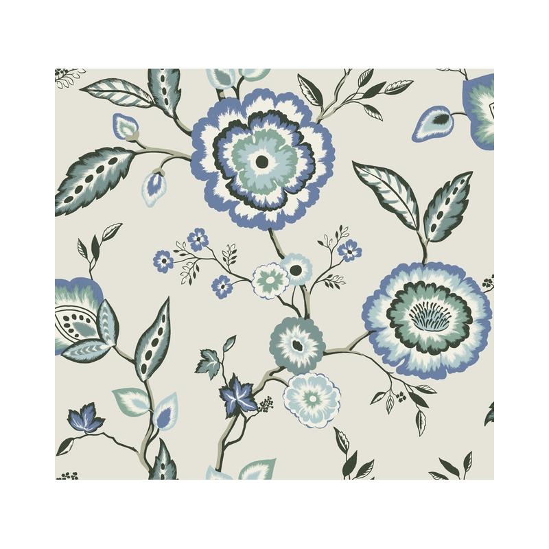 Sample GO8231 Dahlia Blooms Dove/Cornflower, Greenhouse by York Wallpaper
