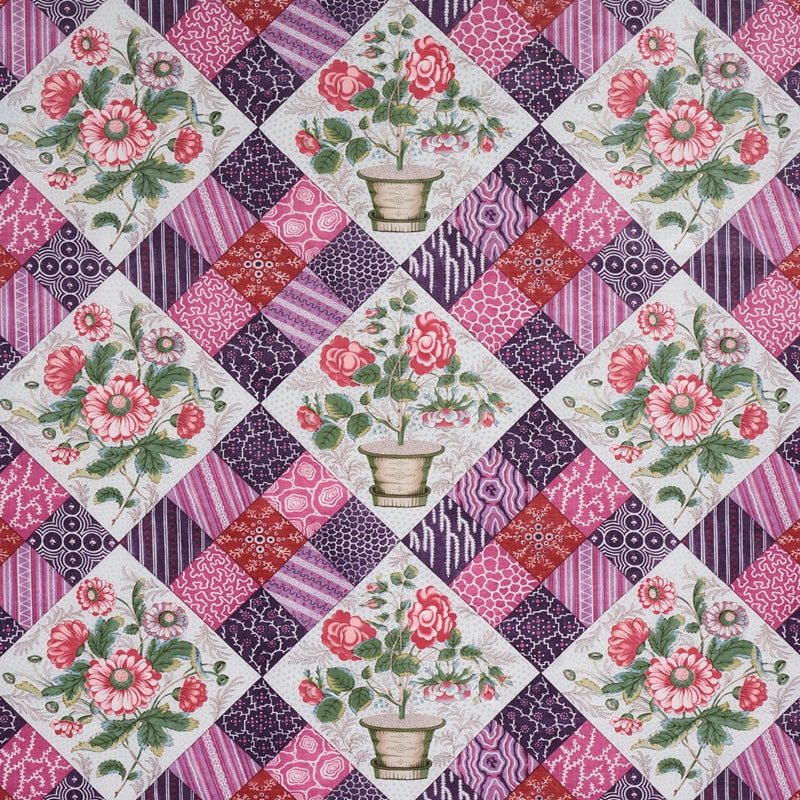 Purchase sample of 180121 Caldwell Patchwork Chintz, Fuschia And Plum by Schumacher Fabric