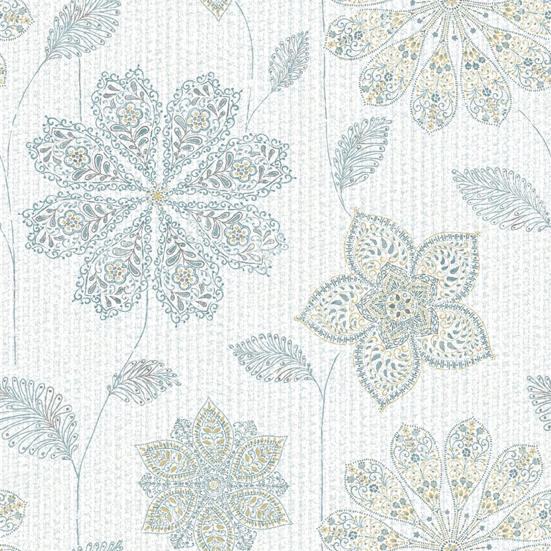 Sample NU1697 Gypsy Floral Blue/Green , Flowers Peel and Stick Wallpaper