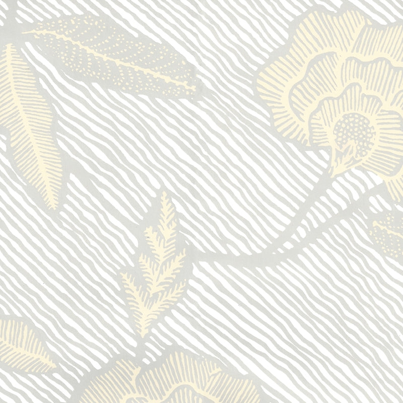 Sample 4060M-10WP Flores Ii, Gray Cream on White by Quadrille Wallpaper