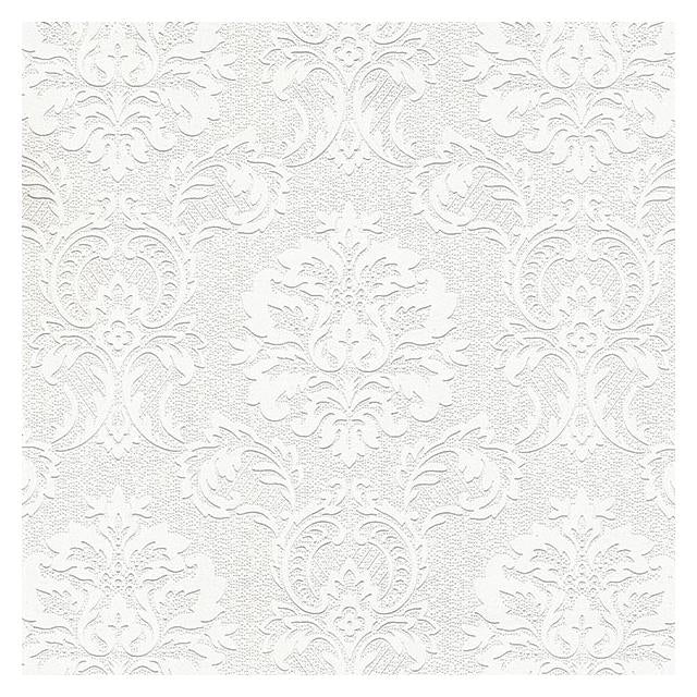 Looking 4000-32808 PaintWorks Plouf White Damask Paintable White Brewster Wallpaper
