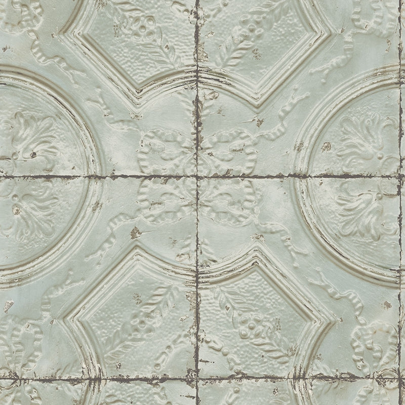 Sample 3115-12432 Farmhouse, Susanna Teal Vintage Tin Tile by Chesapeake Wallpaper