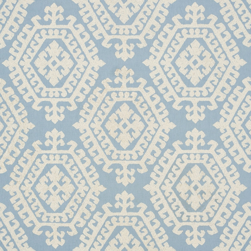 Purchase sample of 71945 Omar Embroidery, Sky by Schumacher Fabric