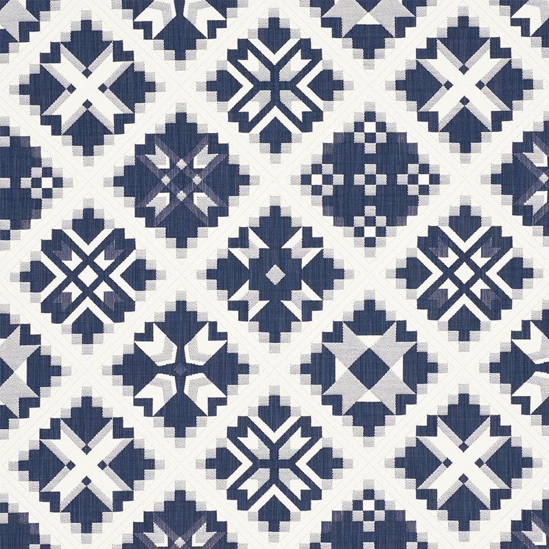 Purchase sample of 76760 Tristan Patchwork, Indigo by Schumacher Fabric