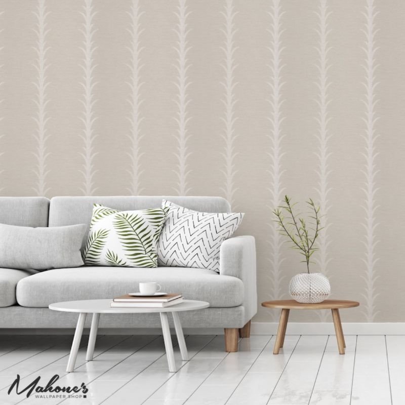 Schumacher Acanthus Stripe Sisal Fog  Chalk Wallpaper  DecoratorsBest