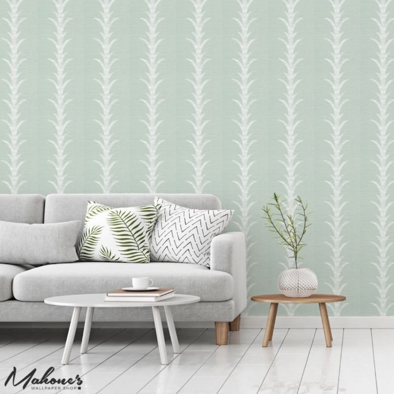 Find 5006053 Acanthus Stripe Seaglass Chalk Schumacher Wallpaper