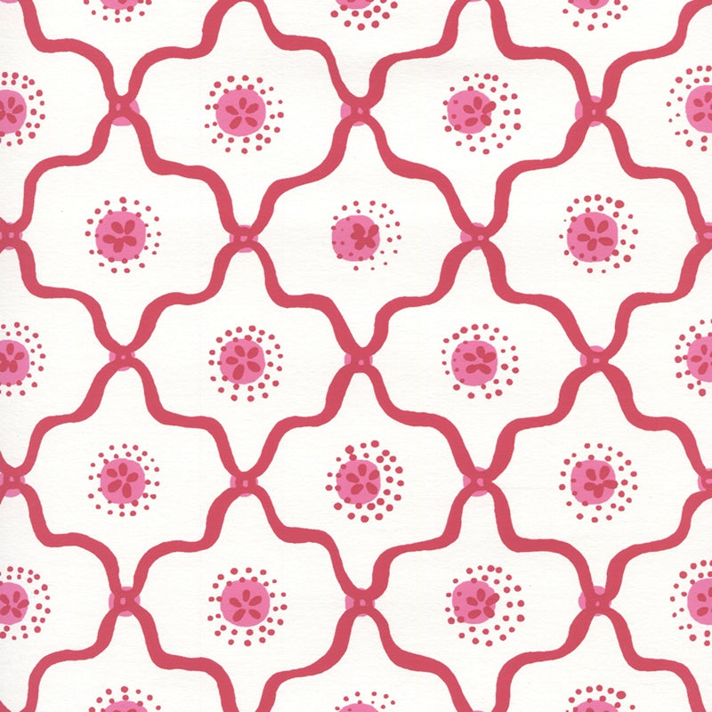 Sample 306320W-03WWP Longfellow, Strawberry On White by Quadrille Wallpaper