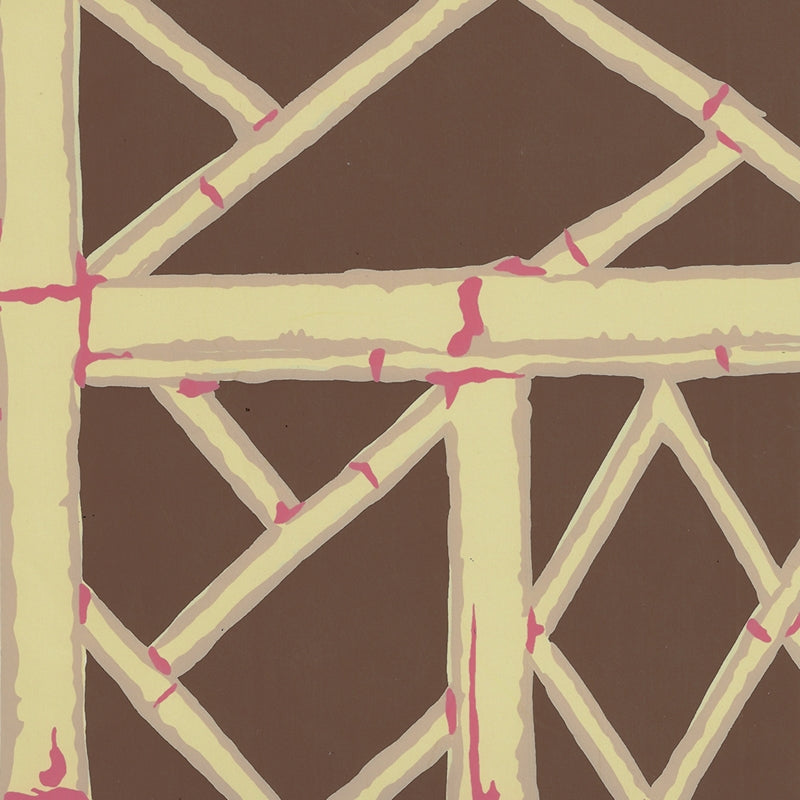 Sample 6020W-01 Lyford Trellis, Brown Cream Beige Terracotta by Quadrille Wallpaper