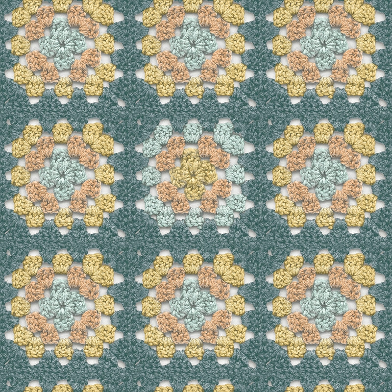 Sample 3124-13862 Thoreau, Maud Teal Crochet Geometric Wallpaper by Chesapeake