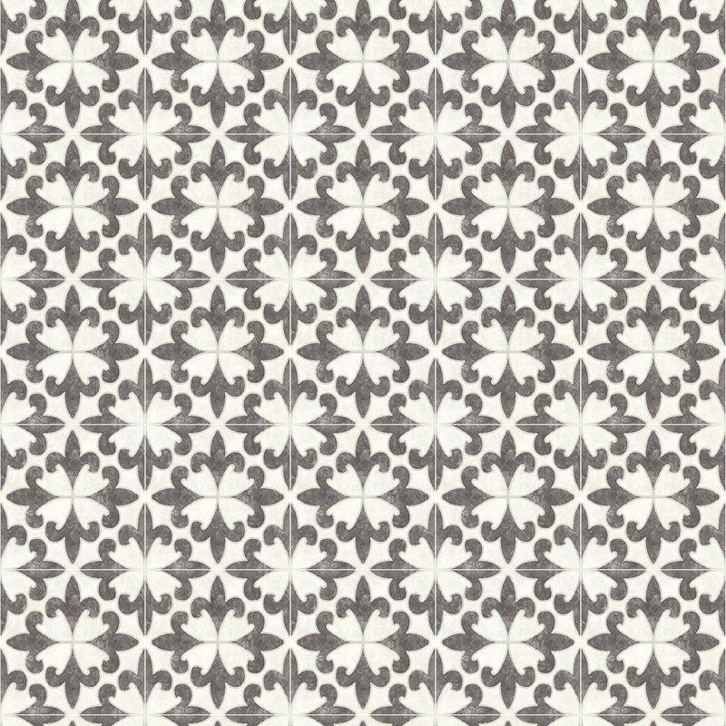 Sample 4072-70032 Delphine, Remy Black Fleur Tile Wallpaper by Chesapeake