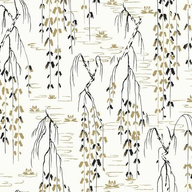 Buy AF6581 Tea Garden Willow Branches White Black Gold by Ronald Redding Wallpaper