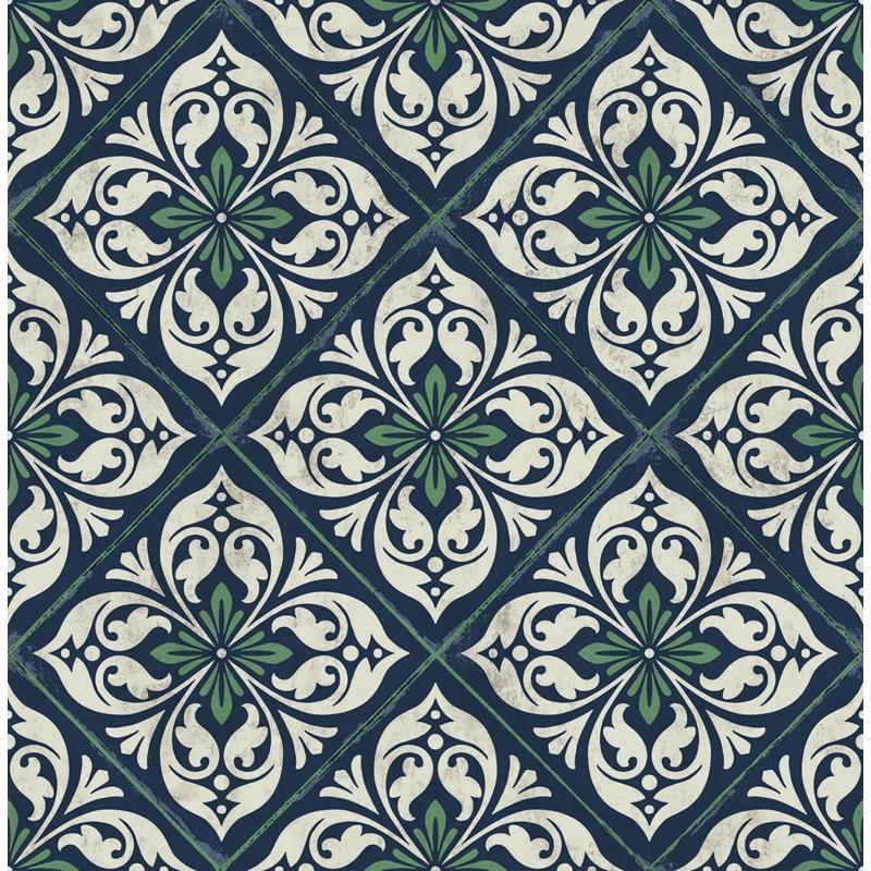 Find LN11012 Luxe Retreat Plumosa Tile Blue by Seabrook Wallpaper