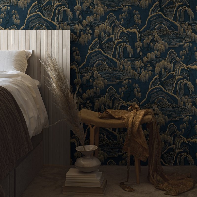 Acquire 3132 indigo garden indigo and gold borastapeter wallpaper