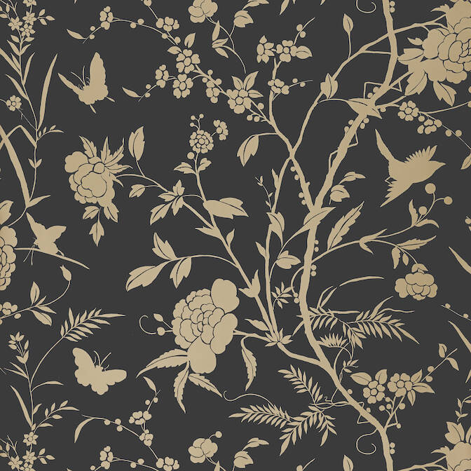 Purchase a sample of T36179 Liang, Black and Metallic Gold by Thibaut Wallpaper