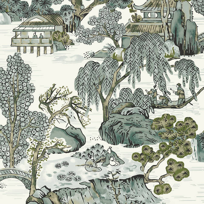 Purchase a sample of T75463 Asian Scenic, Dynasty Thibaut Wallpaper