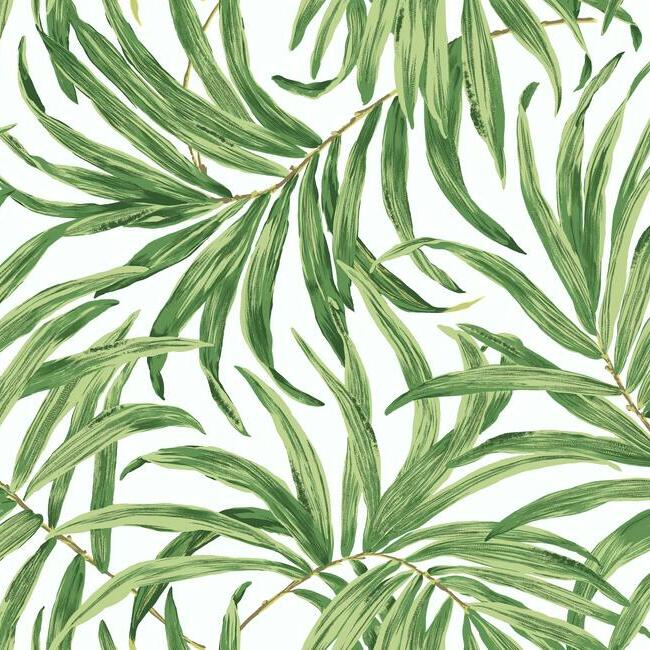 View AT7050 Tropics Resource Library Bali Leaves White/Green York Wallpaper