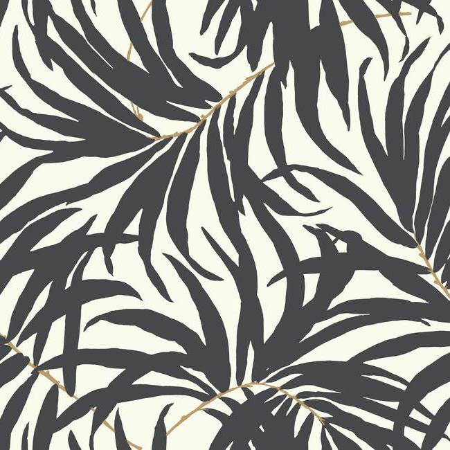 View AT7056 Tropics Resource Library Bali Leaves Black/Gold York Wallpaper