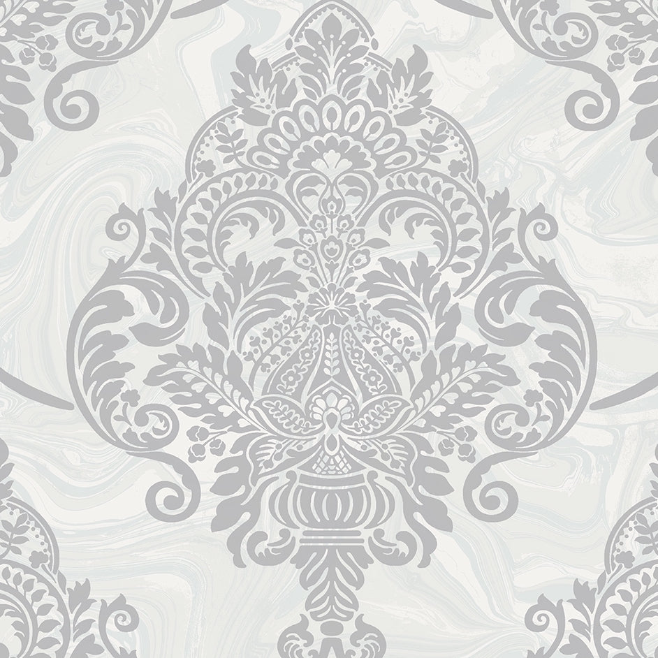 AW70806 | Puff Damask, Grey - Seabrook Designs Wallpaper