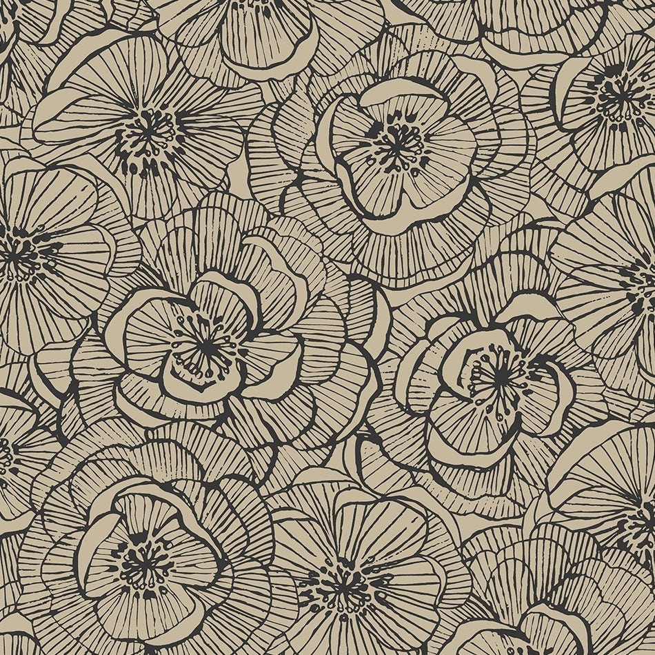 AW71008 | Graphic Floral, Tan - Seabrook Designs Wallpaper
