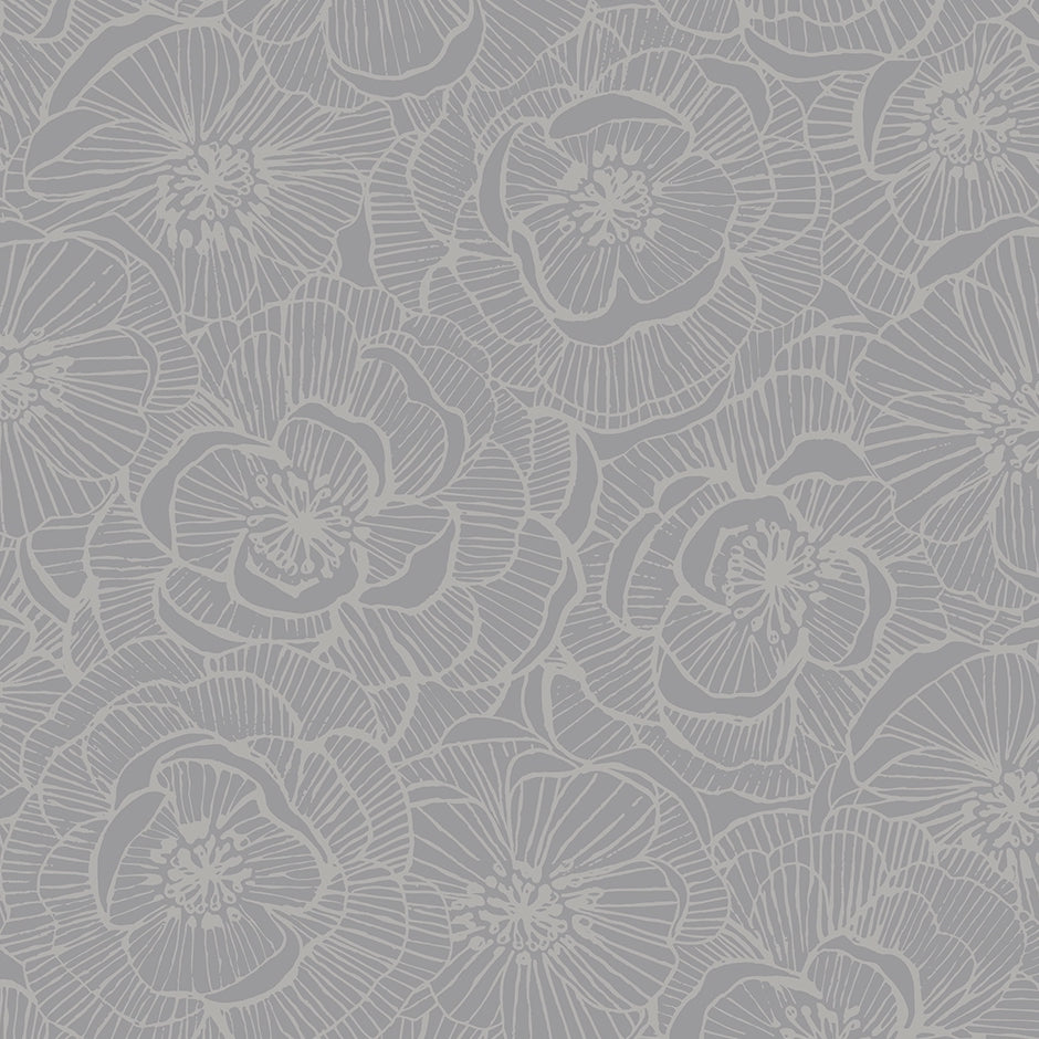 AW71010 | Graphic Floral, Grey - Seabrook Designs Wallpaper